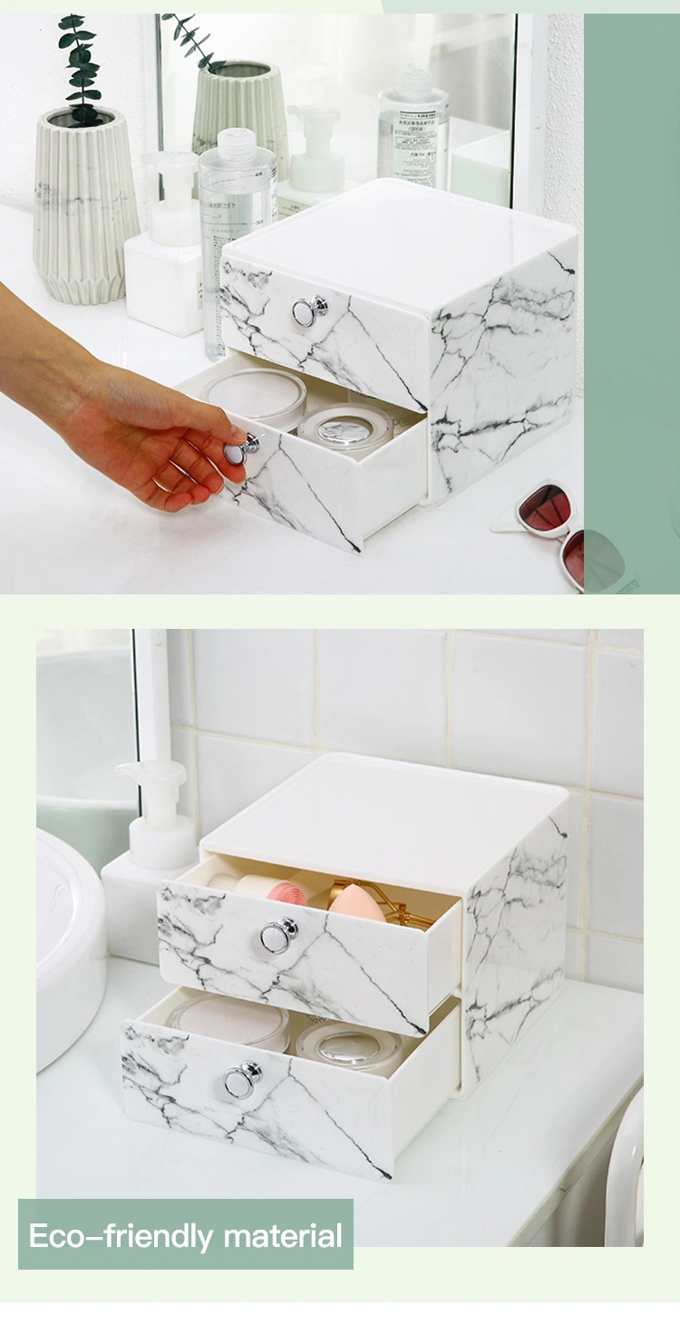 Creative Dresser Makeup Organizer Brushes Marble Design Square 2 Tier Cosmetic Drawers Organizer