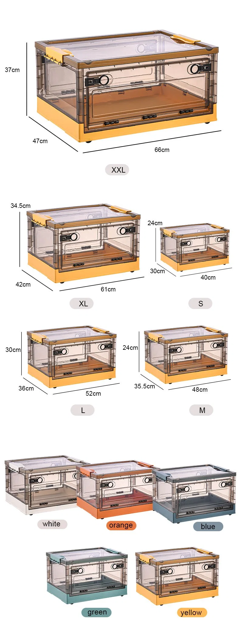 20/35/45/55/75/100/115/160L Plastic Foldable Child Toy Storage Bin Side Open Storage Box