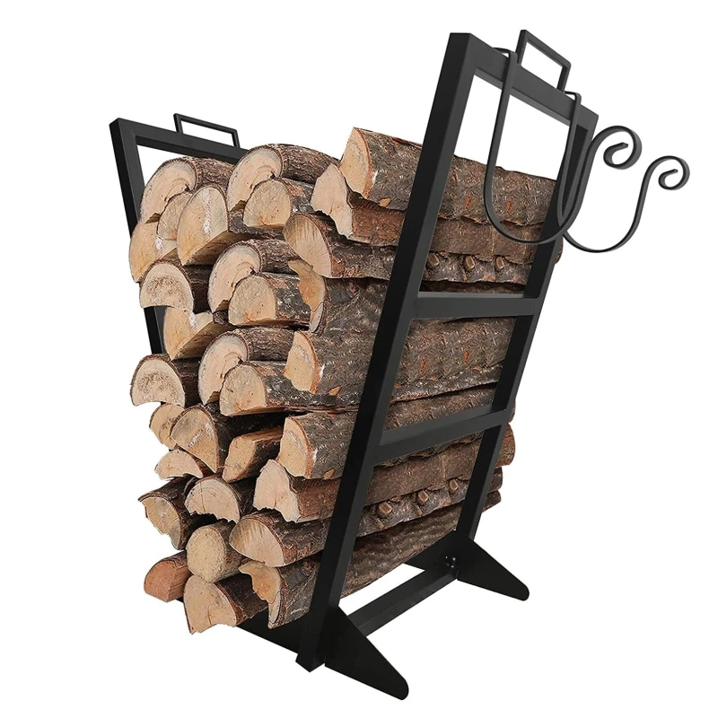 Heavy Duty Wood Log Holder Stand Small Firewood Storage Shelf with Kindling Rack for Christmas Fireplace